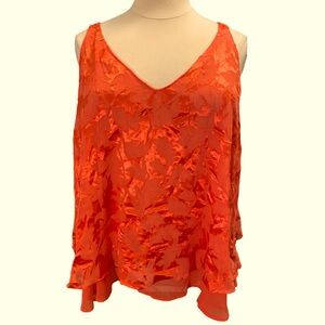 Lane Bryant Coral Sheer and Floral Satin Double Layered Tank Top Size 26 NWT